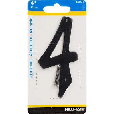 Hillman 841624 House Address Number 4, Nail-On, Black Aluminum, 4-In.