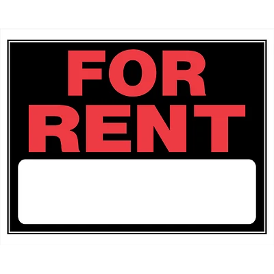 Hillman 840026 For Rent Sign, Plastic, 15 x 19 In.