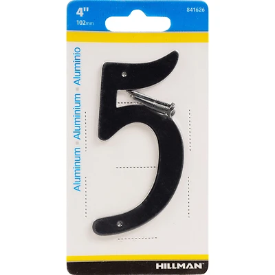 Hillman 841626 House Number 5, 4-In., Black Aluminum, Nail-On