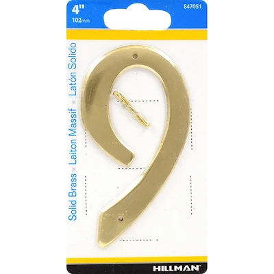 4 in. Solid Brass House Number 9