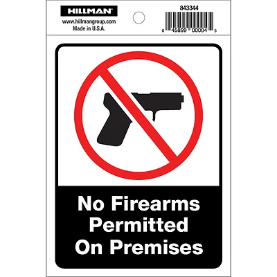Hillman No Firearms Permitted Sign, 4 x 6 In.