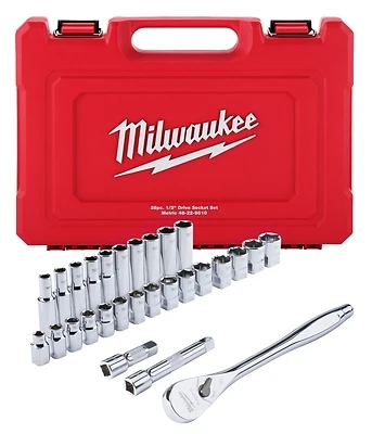 1/2 In. Drive Metric 28-piece Ratchet & Socket Set With Four Flat Sides