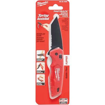 Milwaukee 48-22-1530 FASTBACK Serrated Folding Knife, 3 in. Blade, Red