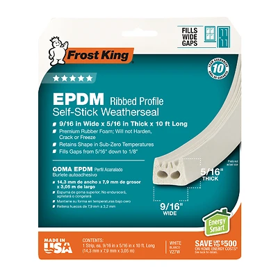 Frost King V27WA EPDM Rubber Weatherseal Tape, White, 9/16 In. x 10 Ft.