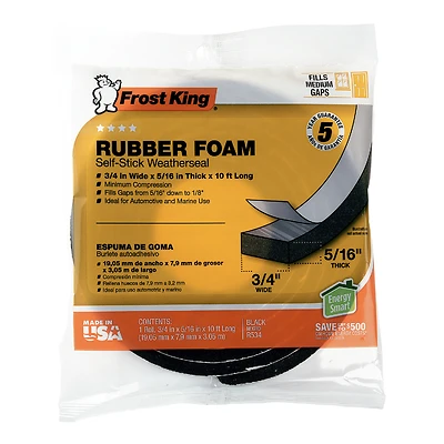 Frost King R534H Rubber Foam Weatherseal Tape, 3/4 In. x 5/16 In. x 10 Ft.