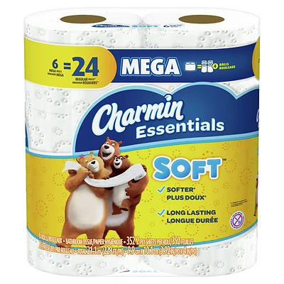 Charmin Essentials Soft Toilet Paper 6 Mega Rolls - 352.0 ea x 6 pack