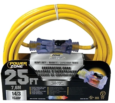 PowerZone ORP511725 Extension Cord, 14/3 SJTOW, 25 Ft, Yellow