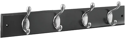 National Hardware S813-048 4-Hook Rail, Satin Nickel and Walnut, 18 In.