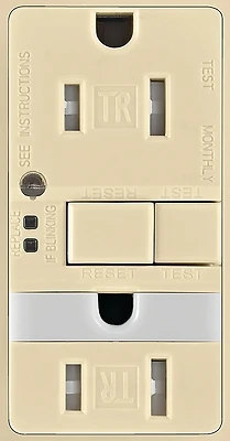 15 Amp Self-test Gfci Duplex Receptacle With Nightlight, Ivory - Model Trsgfnl15v-k