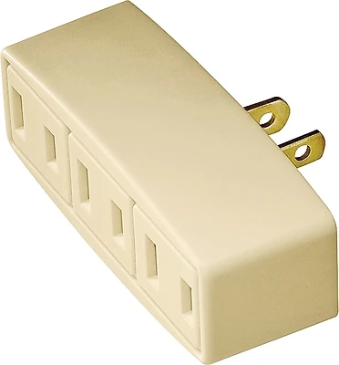 Eaton 1747V-BOX Outlet Tap Adapter, 3-Outlet, 2-Wire, 15A 125V, Ivory