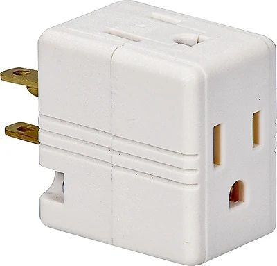 Devices 1482w-box White 3-outlet Grounding Cube Tap Adapter 15a 125v