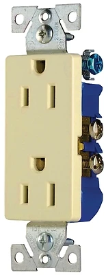 Cooper Wiring 1107V Ivory Decorator Duplex Receptacle, 15A, 125V