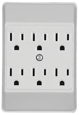 Eaton C1146W Outlet Adapter, 6-Outlet, 15A, 125V, White