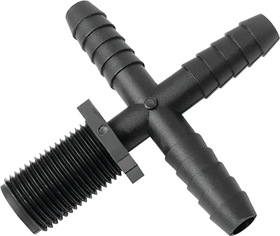 T 12 C P 1pk Polypropylene Hose To Pipe Cross Fitting, 1/2 Barb X 11/16 Male