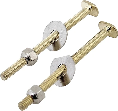 Brass Plated Toilet Bolt Set 1/4 Inch X 3-1/2 Inch With Steel Washers