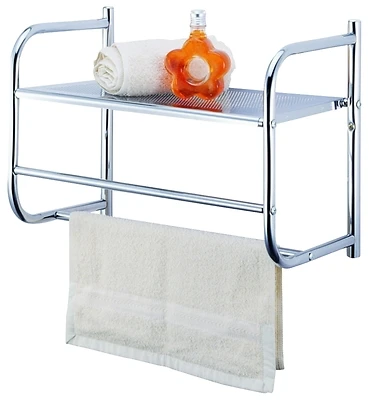 Chrome Wall Rack With Metal Shelf, 13 In W X 17.5 In H X 9 In D, Model Br32-ch