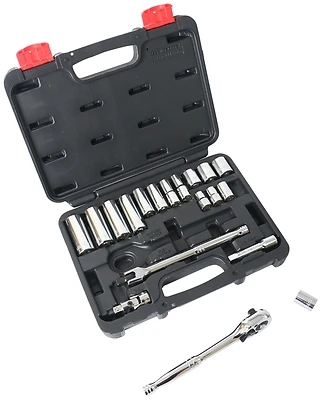 Vulcan TS1020 20-Piece 3/8 In Drive SAE Socket Set, Chrome Vanadium