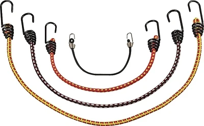 Fh64078 Bungee Cord Set, 6-piece, Metal Hooks, Black/red/yellow, Various Sizes