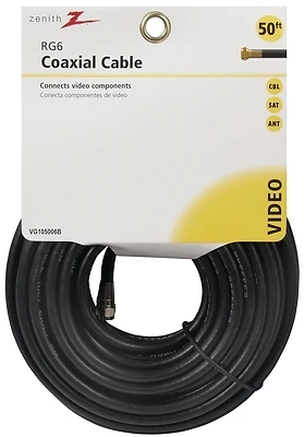 Zenith VG105006B RG6 Coaxial Cable, Black, 50 Ft