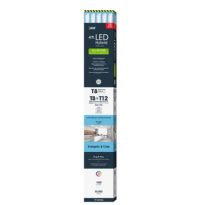 Feit Electric T8/T12 LED Light Tube, 15W, 5000K, 4 Ft., 10-Pack
