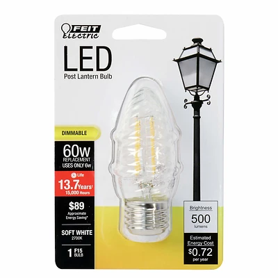 Feit Electric BPF1560827FILED LED Filament Bulb, 60W Equiv, Soft White, E26 Base