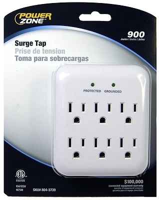 PowerZone OR802115 Surge Protector Tap, 6 Outlet, 1140 Joules, White