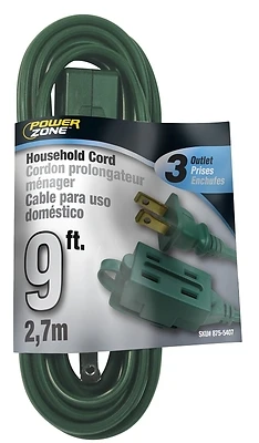 Powerzone OR780609 Extension Cord, 16 AWG, 9 ft, Green