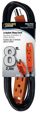 PowerZone OR890708 Extension Cord, 14/3, 8 Ft, 3 Outlets