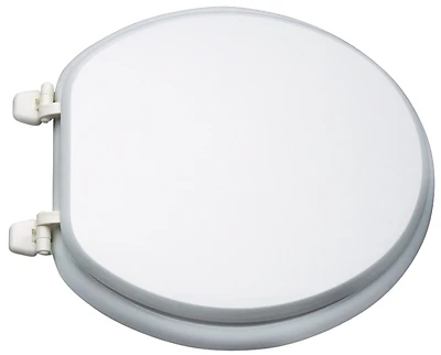 Round Toilet Seat, 17 Inch White Molded Wood With Plastic Hinges
