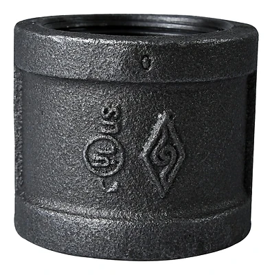 1-1/2 Inch Black Malleable Coupling, Model B220 40, Sch 40, 300 Psi