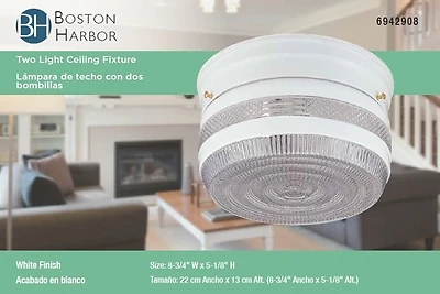 F14wh02-8002cl3l Two-light Flush Mount Ceiling Fixture In White