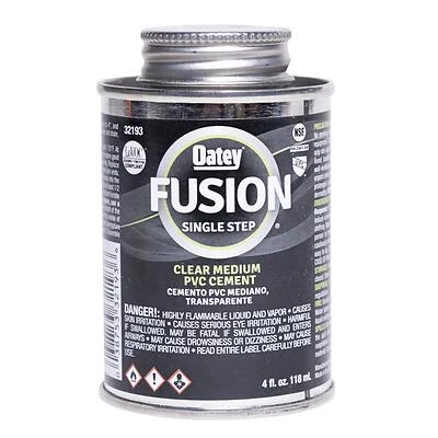 Oatey 321935 FUSION Single-Step Medium PVC Cement, Self-Priming, Clear, 4 oz.