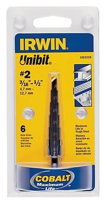 Irwin 10232 UniBit #2 Step Drill Bit, 3/16 to 1/2 In.