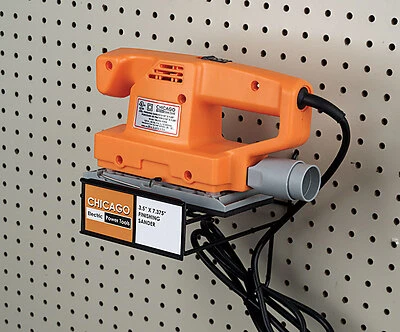 Black Palm Sander Display Hanger With Fact Tag Holder