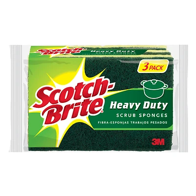 Scotch-Brite HD-3 Scrub Sponge, 2-3/4 in L, 4-1/2 in W, 0.6 in Thick, Cellulose/Synthetic Fiber, Green