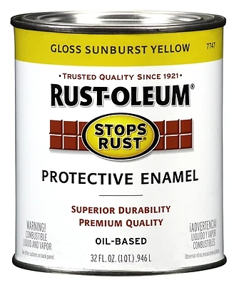 Rust-Oleum 7747502 Stops Rust Protective Enamel, Gloss Sunburst Yellow, 1 Qt
