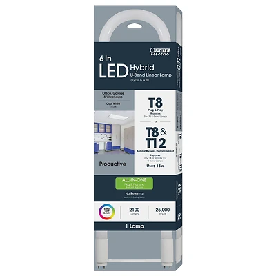 Feit T848/840/AB/U6/LED Light Bulb, T8/T12 U-Bend, Cool White, 15W