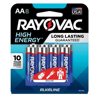 Rayovac 815-8J High Energy Alkaline AA Batteries, 1.5V, 8-Pack