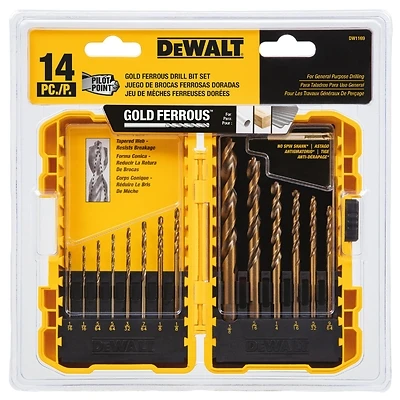 DeWalt DW1169 Drill Bit Set, Pilot Point, 1/16-3/8 In., 14-Piece