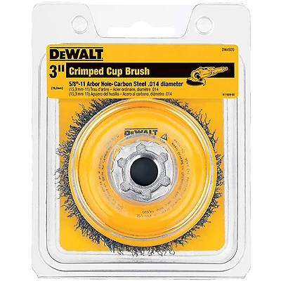 DEWALT HP DW4920 Wire Cup Brush, 3 in Dia, 5/8-11 Arbor/Shank, Crimped Bristle, 0.014 in Dia Bristle
