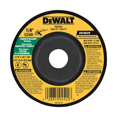 DeWalt DW4524 Masonry Grinding Wheel, 24 Grit, 4-1/2 In.