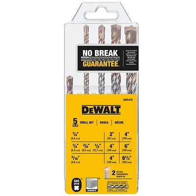 DeWalt DW5470 SDS Plus Carbide Hammer Drill Bit Set, 5-Piece
