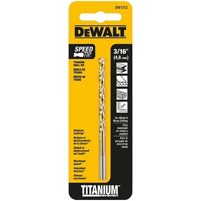 Titanium-Coated Drill Bit, 3/16 In.