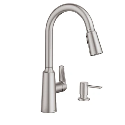 Edwyn High Arc Kitchen Faucet With Pull-Down Spray + Soap Dispenser, Single Handle, Stainless Steel