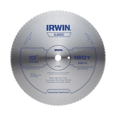 Irwin 11870 Circular Saw Blade, 10 In., 180-Tooth, 5/8 In. Arbor