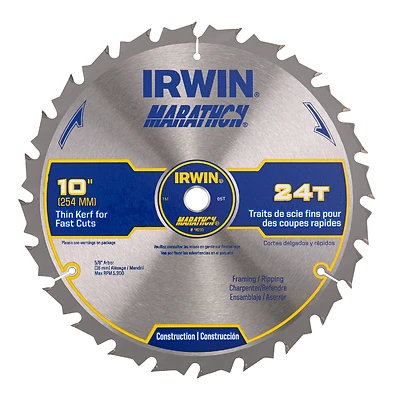 Irwin Marathon 14233 Carbide Saw Blade, 10 In., 24-Tooth, 5/8 In. Arbor