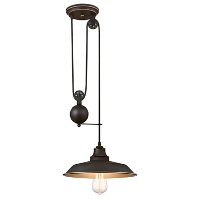 Iron Hill 1-Light Pulley Pendant Fixture, Oil Rubbed Bronze, 25-9/16 x 12-In.