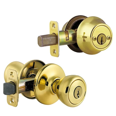 Kwikset 695T3CP6ALRCSK6 Tylo Entry Lockset & Double Cylinder Deadbolt Combo, Brass