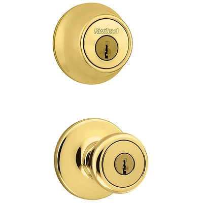 Kwikset Tylo Entry Lockset and Deadbolt Combo, Polished Brass, Grade 3
