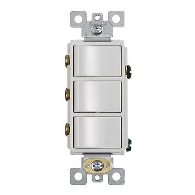 Broan P3RW Three-Rocker Switch, 15 A, 120 VAC, White